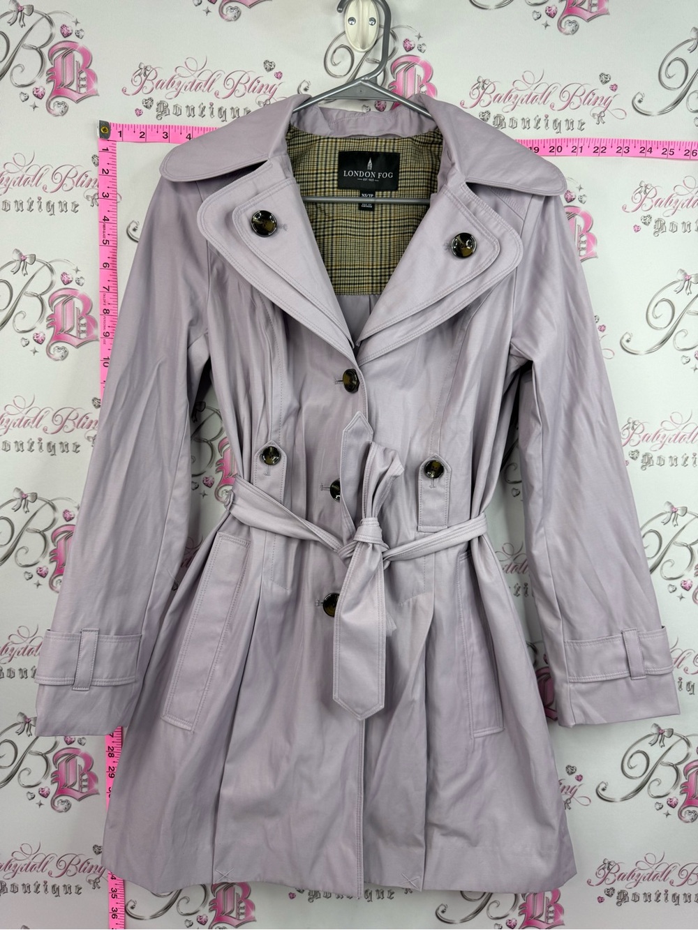London Fog coat jacket Pale Lavender Double-Breasted Trench Coat